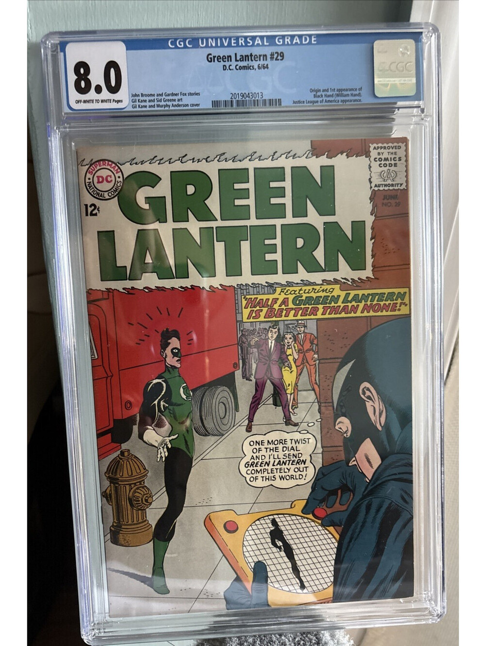 Green Lantern #29 CGC 8.0 1964 1st Black Hand Off-White-White Pages DC Comics